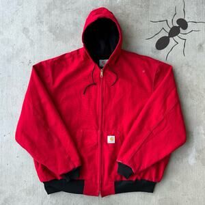 Vintage Y2K Carhartt J03 RED hooded work wear jacket